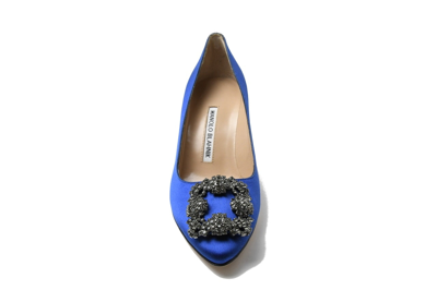 Manolo Blahnik Hangisi 70 Embellished Pumps In Blue Satin In Blue