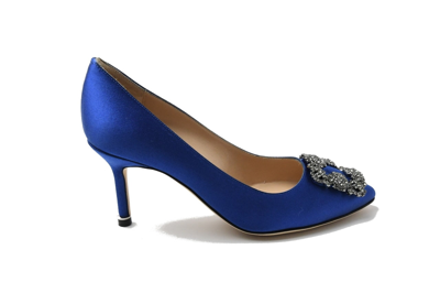 Manolo Blahnik Hangisi 70 Embellished Pumps In Blue Satin In Blue