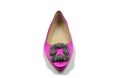 Manolo Blahnik Pink Hangisiflat Fuschia Satin In Us 16