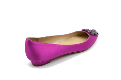 Manolo Blahnik Pink Hangisiflat Fuschia Satin In Us 16