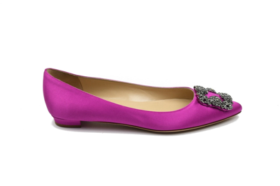 Manolo Blahnik Pink Hangisiflat Fuschia Satin In Us 16