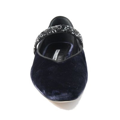 Shop Manolo Blahnik Puxona Flat Navy In Us 16