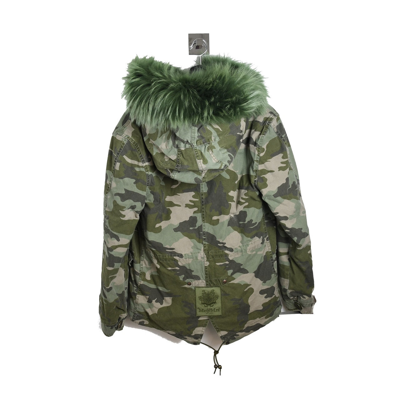 Mr & Mrs Army Camouflage Print Fur Hooded Jacket Green In Xxl