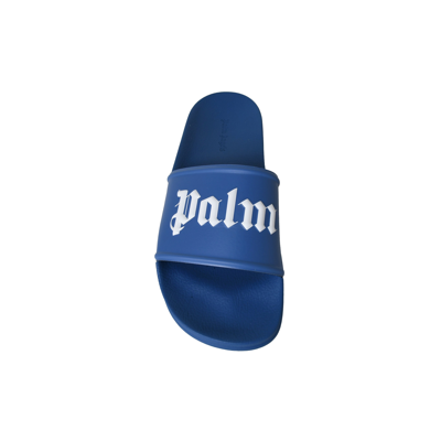 Palm Angels Logo Pool Rubber Slide Blue In 42