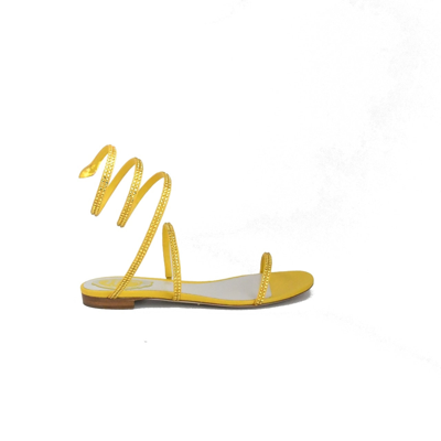 René Caovilla Rene Caovilla Cleo Light Topaz Strass Satin Flat Yellow In Us 16