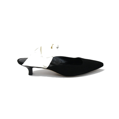 Shop The Row Coco Mule Suede Satin Black Ivory In Us 16