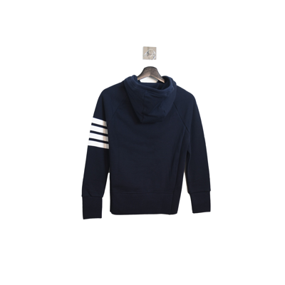 Shop Thom Browne Classic 4 Stripe Zip Up Hoodie Navy In 5