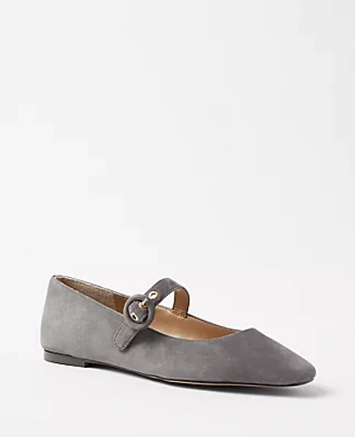 Shop Ann Taylor Mary Jane Suede Flats In Heathered Onyx