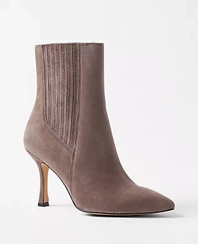Shop Ann Taylor Suede Chelsea Stiletto Booties In Pine Bark