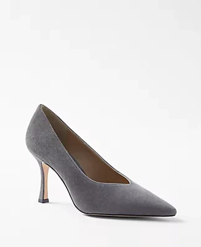 Shop Ann Taylor High Cut Suede Shootie Pumps In Heathered Onyx
