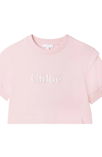 Shop Chloé Kids' Bouclé Logo Organic Cotton Fleece Sweatshirt Dress In 45k Pink Washed Pink