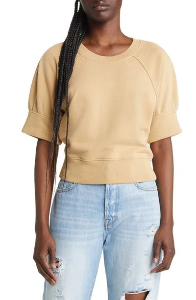 Frame Pleated Short Sleeve Organic Cotton Sweatshirt In Taupe