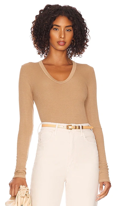 Shop Enza Costa Silk Rib Fitted Top In Sand