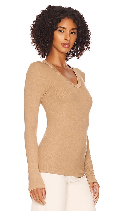 Shop Enza Costa Silk Rib Fitted Top In Sand