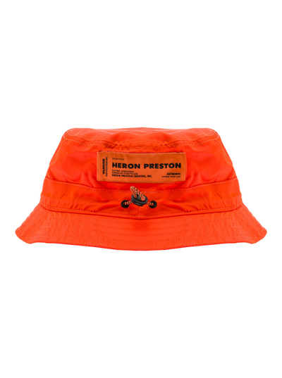 Shop Heron Preston Orange Bucket Hat With Ctnmb Logo In Tech Canvas  Man
