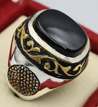 Pre-owned Handmade Yemeni Aqeeq Ring Yamni Akik Aqiq Yamani Hakik Black  Blood Red Agate Mens Bague | ModeSens