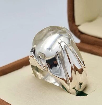 Pre-owned Handmade Quartz Ring Natural Najaf Stone Sterling Silver Zodiac Gift For Him Mens Ring