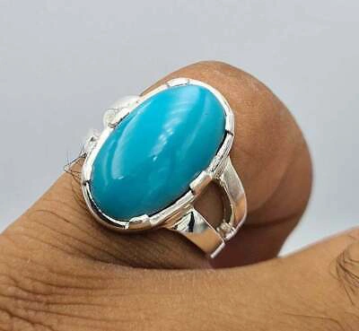 Pre-owned Handmade Aaaa Sleeping Beauty Unisex Feroza Ring Real Turquoise Stone Jewelry Mens Rings