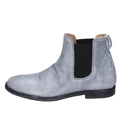 Pre-owned Moma Women's Shoes  4 (eu 37) Ankle Boots Silver Suede Bk137-37