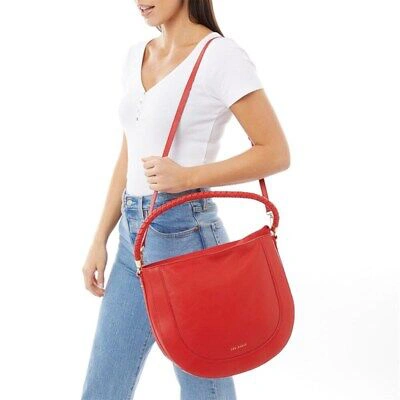 Pre-owned Ted Baker Parinna Plaited Handle Hobo Handbag Red Orange