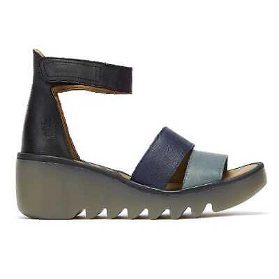 Pre-owned Fly London Bono Womens Grey / Blue / Black Sandals Summer Shoes