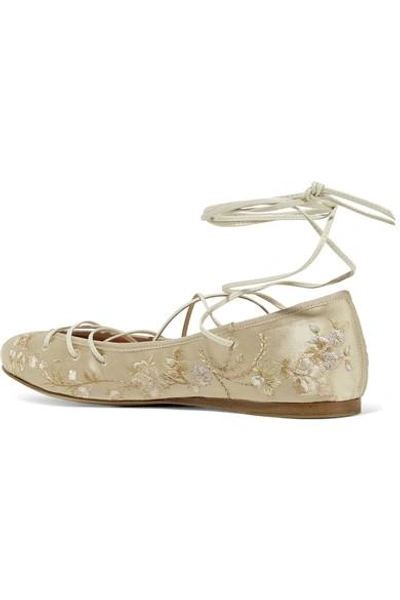 Shop Etro Lace-up Embroidered Satin Ballet Flats