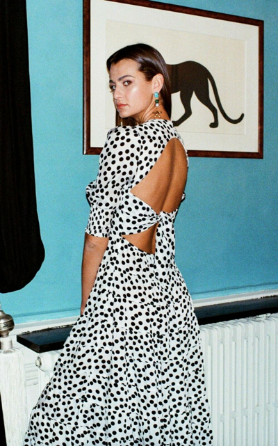 Pre-owned Rixo London Rixo Agyness Polka Dot Print Tiered Open Back Maxi Dress Sz Xs,s,m, L