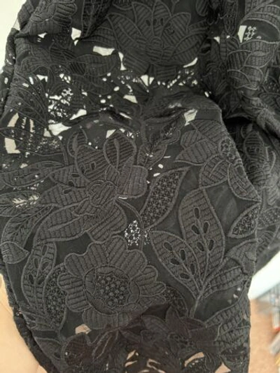 Pre-owned Self-portrait Black Puff Sleeve Leaf Guipure Midi Dress Uk6 Us02 Brand