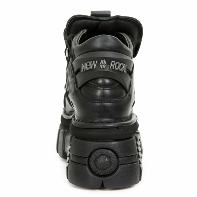 Pre-owned New Rock Rock M.106-s29 Tower Shoes Metallic Black Leather Biker Gothic Boots
