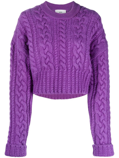 Shop Ami Alexandre Mattiussi Cable-knit Virgin Wool Jumper In Purple