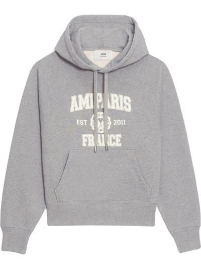 Shop Ami Alexandre Mattiussi Logo-patches Drawstring Hoodie In 55