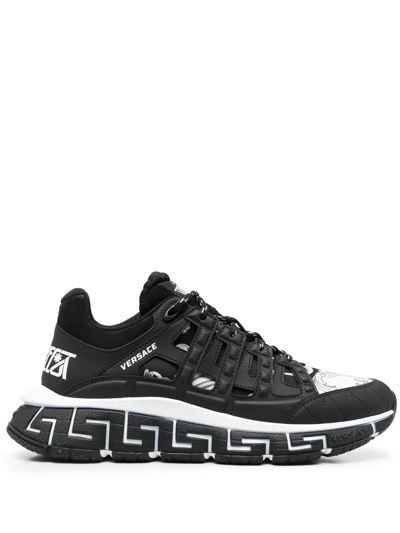 Shop Versace Trigreca Low-top Sneakers In Black