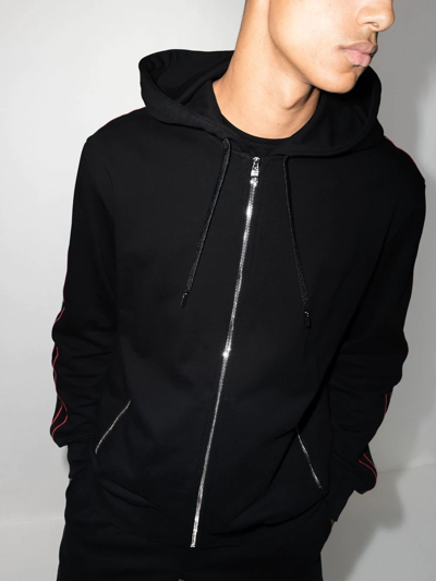 Alexander Mcqueen Black Cotton Hoodie With Side Logo Bands In Schwarz