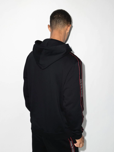 Alexander Mcqueen Black Cotton Hoodie With Side Logo Bands In Schwarz