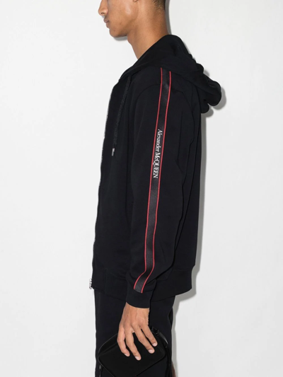 Alexander Mcqueen Black Cotton Hoodie With Side Logo Bands In Schwarz