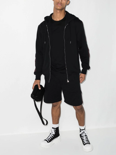 Alexander Mcqueen Black Cotton Hoodie With Side Logo Bands In Schwarz