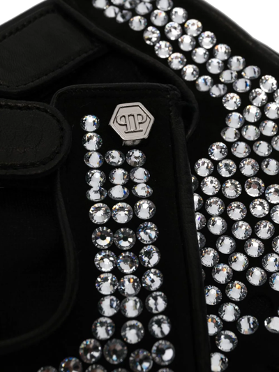 Shop Philipp Plein Crystal-embellished Leather Gloves In Schwarz