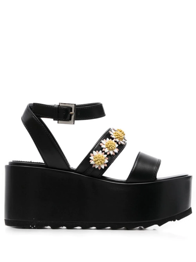 Fabrizio Viti Flower-applique Detail 80mm Sandals In Schwarz