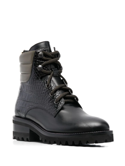 Fabrizio Viti Croco-embossed Panel Boots In Schwarz