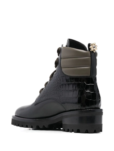 Fabrizio Viti Croco-embossed Panel Boots In Schwarz