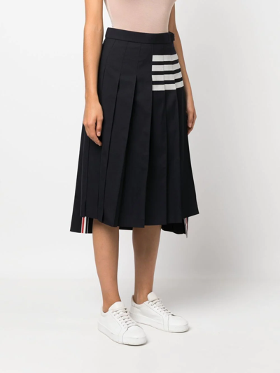 Thom Browne Drop Back Pleated Wool Skirt In Blau