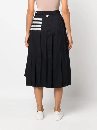 Thom Browne Drop Back Pleated Wool Skirt In Blau