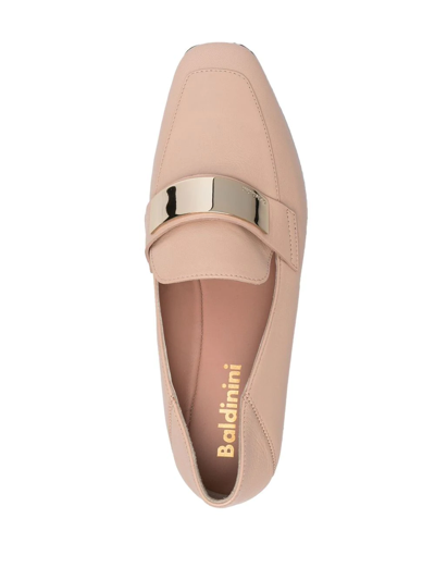 Shop Baldinini Logo-engraved Plaque Detail Loafers In Nude