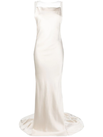 Maison Margiela Open-back Tulle-trimmed Duchesse-satin Gown In Nude