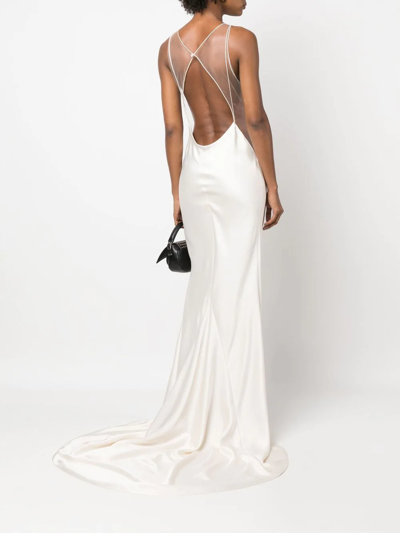Maison Margiela Open-back Tulle-trimmed Duchesse-satin Gown In Nude