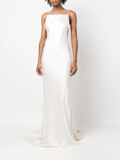 Maison Margiela Open-back Tulle-trimmed Duchesse-satin Gown In Nude