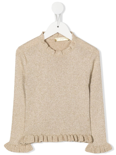 Stella Mccartney Ruffle-detail Knit Jumper In Gold