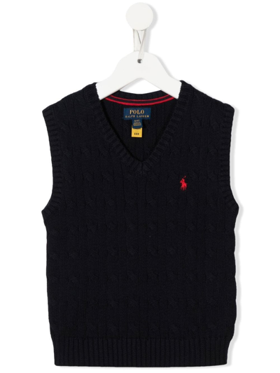 Shop Ralph Lauren Embroidered-pony Knit Vest In Blau