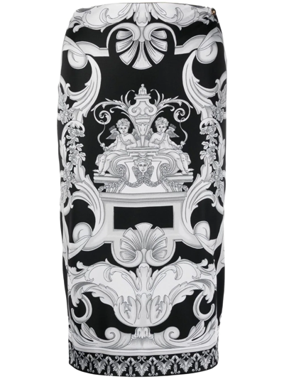 Shop Versace Silver Baroque Midi-skirt In Schwarz