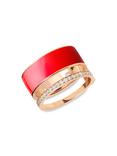 Shop Repossi Berbere 18k Rose Gold, Red Lacquer & Diamond 2-row Ring